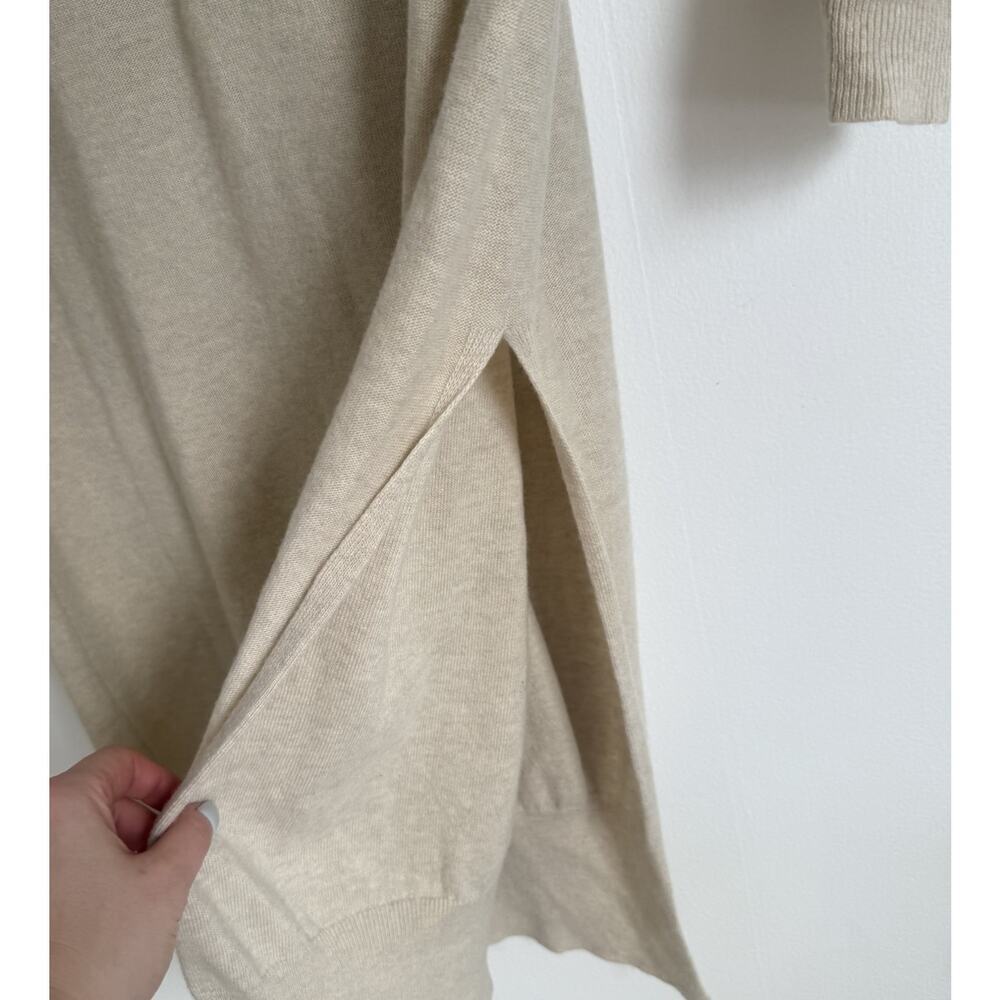 FREE PEOPLE Dana Cashmere Wool Luxe Ivory Beige Slit Polo Midi Sweater Dress S - Picture 6 of 12
